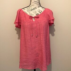 Fundamental Things pink tie front flutter sleeve top NWT Sz L